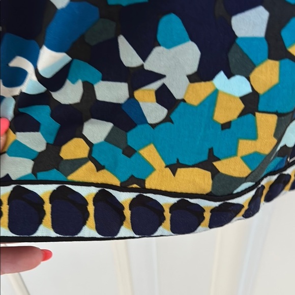 BCBGMaxAzria Blue and Yellow Flutter Sleeve Laila Dress size M - Picture 5 of 8